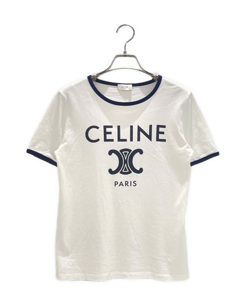 CELINE（セリーヌ）CELINE (セリーヌ) トリオンフロゴリンガーTシャツ ホワイト×ネイビー サイズ:XSの古着・服飾アイテム