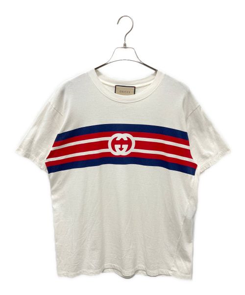 GUCCI（グッチ）GUCCI (グッチ) インターロッキングG ストライプ プリント Tシャツ アイボリー サイズ:Sの古着・服飾アイテム