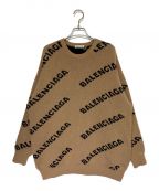 BALENCIAGAバレンシアガ）の古着「Logo Jacquard Oversize Crew Neck Knit Sweater」｜ベージュ×ブラック