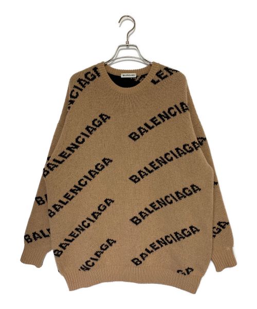 BALENCIAGA（バレンシアガ）BALENCIAGA (バレンシアガ)  Logo Jacquard Oversize Crew Neck Knit Sweater ベージュ×ブラック サイズ:XSの古着・服飾アイテム