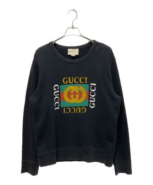 GUCCI（グッチ）GUCCI (グッチ) ダメージ加工クルーネック スウェット ブラック サイズ:Lの古着・服飾アイテム