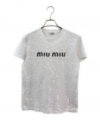 MIU MIUミュウミュウ）の古着「スパンコールロゴTシャツ」｜ホワイト