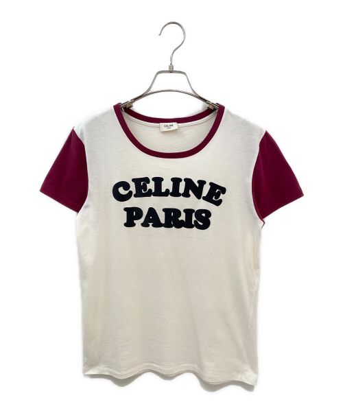 CELINE（セリーヌ）CELINE (セリーヌ) フロックロゴTシャツ アイボリー×レッド サイズ:XSの古着・服飾アイテム