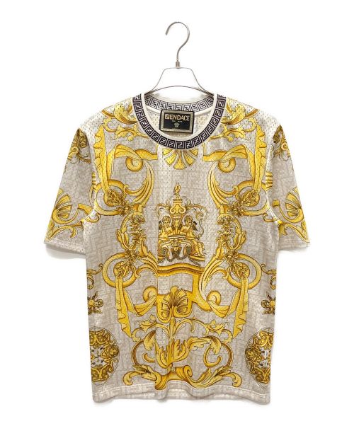 FENDI（フェンディ）FENDI (フェンディ) VERSACE (ヴェルサーチェ) フェンダーチェ メッシュロゴTシャツ ベージュ サイズ:XSの古着・服飾アイテム