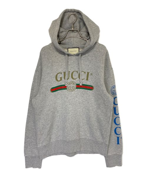 GUCCI（グッチ）GUCCI (グッチ) アームロゴドラゴンエンブロイダリーパーカー グレー サイズ:XSの古着・服飾アイテム