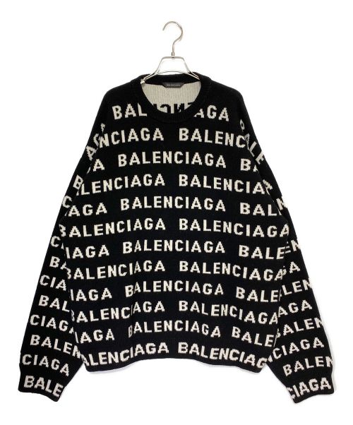 BALENCIAGA（バレンシアガ）BALENCIAGA (バレンシアガ) ロゴジャガードクルーネックニット ブラック サイズ:Lの古着・服飾アイテム