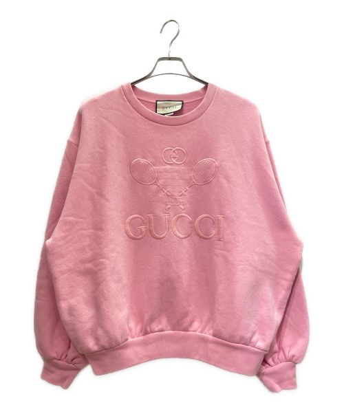 GUCCI（グッチ）GUCCI (グッチ) テニス ロゴ 刺繍 スウェット プルオーバー ピンク サイズ:Sの古着・服飾アイテム