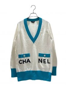 CHANEL（シャネル）の古着「ロゴVネックニット」｜ホワイト×ブルー