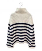 MYLANマイラン）の古着「Cashmere High Neck Border Knit Top」｜ホワイト×ネイビー