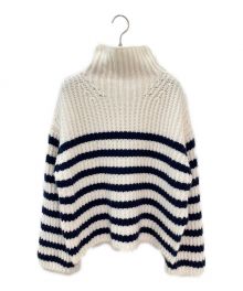 MYLAN（マイラン）の古着「Cashmere High Neck Border Knit Top」｜ホワイト×ネイビー