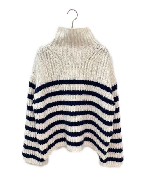 MYLAN（マイラン）MYLAN (マイラン) Cashmere High Neck Border Knit Top ホワイト×ネイビー サイズ:Freeの古着・服飾アイテム