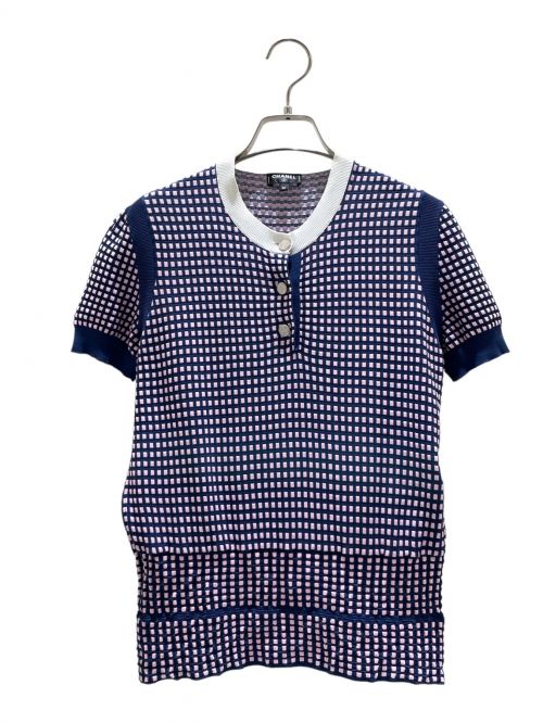CHANEL（シャネル）CHANEL (シャネル) short-sleeved knit ブルー×ピンク サイズ:36の古着・服飾アイテム