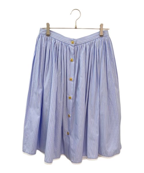 MIU MIU（ミュウミュウ）MIU MIU (ミュウミュウ) フロントボタンストライプスカート スカイブルー サイズ:40の古着・服飾アイテム