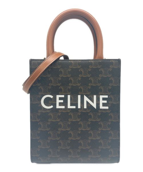 CELINE（セリーヌ）CELINE (セリーヌ) ミニ バーティカル トリオンフ キャンバス CELINE カバ ブラウン サイズ:mini/ミニの古着・服飾アイテム