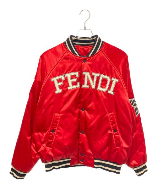 FENDI（フェンディ）FENDI (フェンディ) ロゴサテンボンバージャケット レッド サイズ:46の古着・服飾アイテム