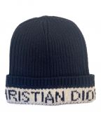 Christian Diorクリスチャン ディオール）の古着「Christian Di Logo cashmere x wool knit cap knit capor （ロゴ カシミヤ×ウール ニット帽 ニットキャッップ）」｜ネイビー