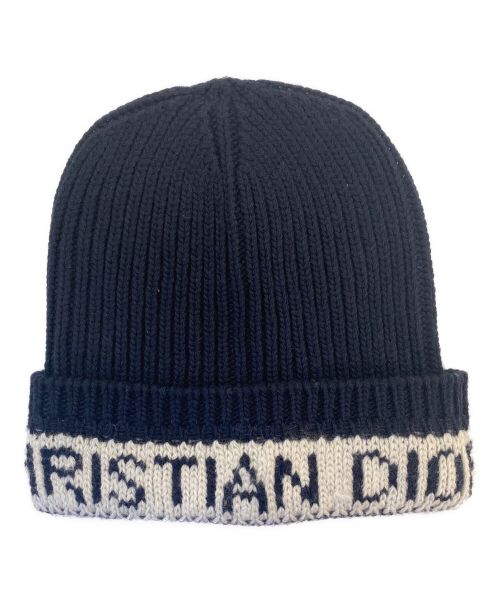 Christian Dior（クリスチャン ディオール）Christian Dior Christian Di Logo cashmere x wool knit cap knit capor （ロゴ カシミヤ×ウール ニット帽 ニットキャッップ） ネイビー サイズ:-の古着・服飾アイテム