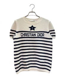 Christian Dior（クリスチャン ディオール）の古着「Christian Dior ボーダー ロゴ ニット」｜ネイビー×ホワイト