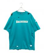 BALENCIAGAバレンシアガ）の古着「デストロイ加工ロゴプリントTシャツ」｜スカイブルー
