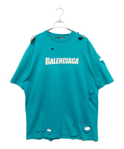 BALENCIAGA（バレンシアガ）BALENCIAGA (バレンシアガ)  デストロイ加工ロゴプリントTシャツ スカイブルー サイズ:XSの古着・服飾アイテム