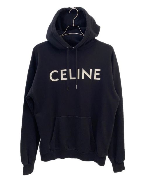 CELINE（セリーヌ）CELINE (セリーヌ) ルーズ フーディー コットンフリース ブラック サイズ:Sの古着・服飾アイテム