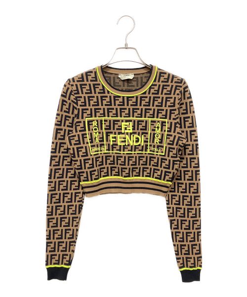 FENDI（フェンディ）FENDI (フェンディ) ズッカ柄クルーネックニット ブラウン サイズ:38の古着・服飾アイテム