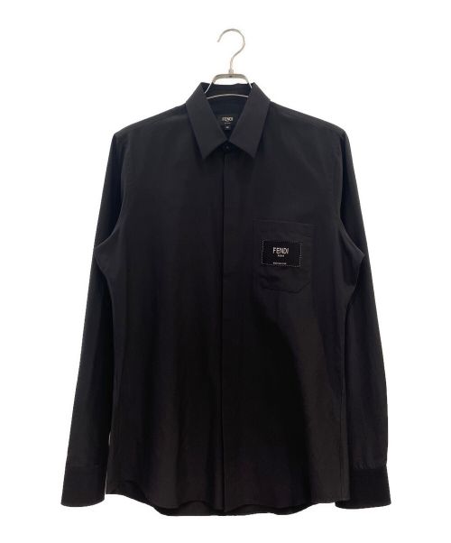 FENDI（フェンディ）FENDI (フェンディ) ロゴパッチシルクシャツ ブラック サイズ:39の古着・服飾アイテム