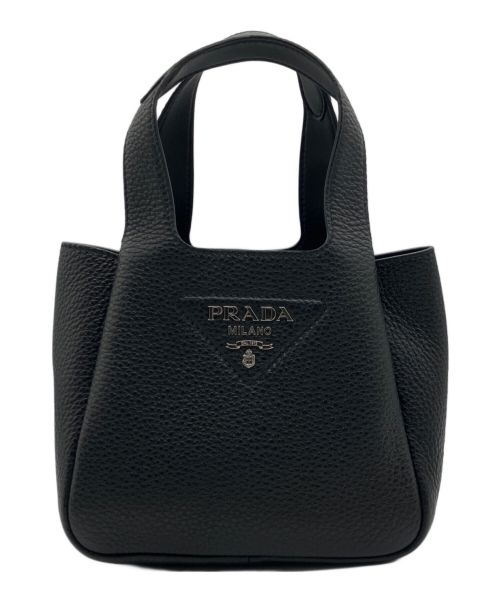 PRADA（プラダ）PRADA (プラダ) レタリングロゴ レザーハンドバッグ ブラックの古着・服飾アイテム