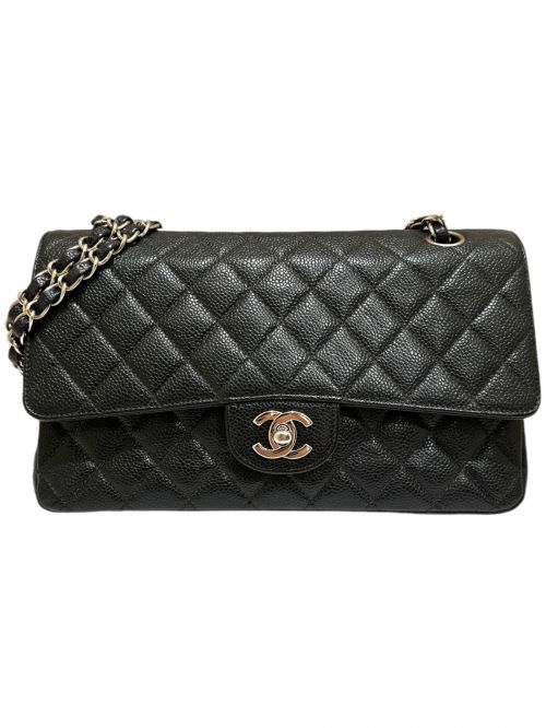 CHANEL（シャネル）CHANEL (シャネル) マトラッセ25 Wフラップチェーンショルダーバッグ ブラック×シルバー金具 サイズ:25の古着・服飾アイテム