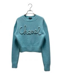 CHANEL（シャネル）の古着「ロゴデザイン クロップドニットプルオーバー」｜スカイブルー