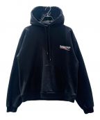 BALENCIAGAバレンシアガ）の古着「LOGO PRINTED HOODED SWEATER ロゴプリント スウェットプルオーバー」｜ブラック