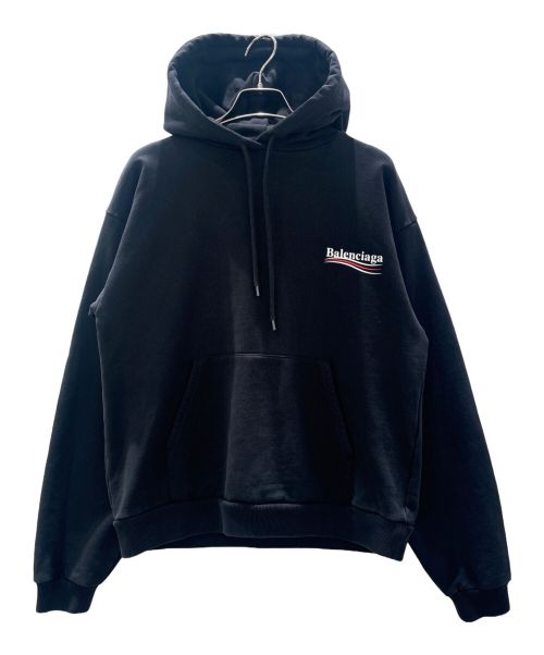 BALENCIAGA（バレンシアガ）BALENCIAGA (バレンシアガ) LOGO PRINTED HOODED SWEATER ロゴプリント スウェットプルオーバー ブラック サイズ:XSの古着・服飾アイテム