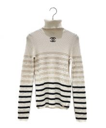 CHANEL（シャネル）の古着「ココマーク カシミヤ ボーダー タートルネック ニット」｜アイボリー×ブラック