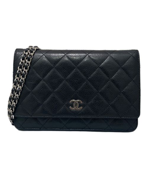 CHANEL（シャネル）CHANEL (シャネル) チェーンショルダーウォレット ブラック×シルバー金具の古着・服飾アイテム