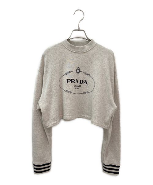 PRADA（プラダ）PRADA (プラダ) ロゴ ストライプトリム スウェットシャツ グレー サイズ:XSの古着・服飾アイテム