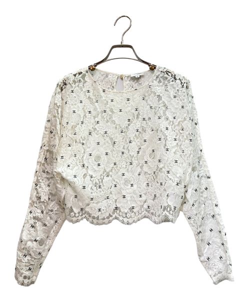 CHANEL（シャネル）CHANEL (シャネル) CC PRONT WHITE LACE TOPS ホワイト サイズ:36の古着・服飾アイテム