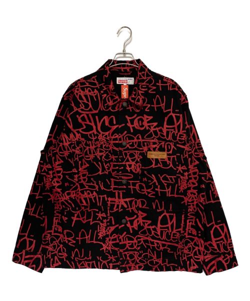 SUPREME（シュプリーム）SUPREME (シュプリーム) COMME des GARCONS SHIRT (コムデギャルソンシャツ) Printed Canvas Chore Coat ブラック×レッド サイズ:L 未使用品の古着・服飾アイテム