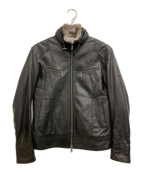 BURBERRY BLACK LABEL（バーバリーブラックレーベル）BURBERRY BLACK LABEL (バーバリーブラックレーベル) ラムレザーシングルライダースジャケット ブラック サイズ:Mの古着・服飾アイテム