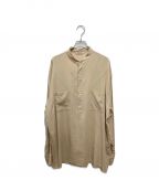 AURALEEオーラリー）の古着「SHUTTLE GEORGETTE CLOTH P/O SHIRTS／バンドカラーシャツ」｜ベージュ