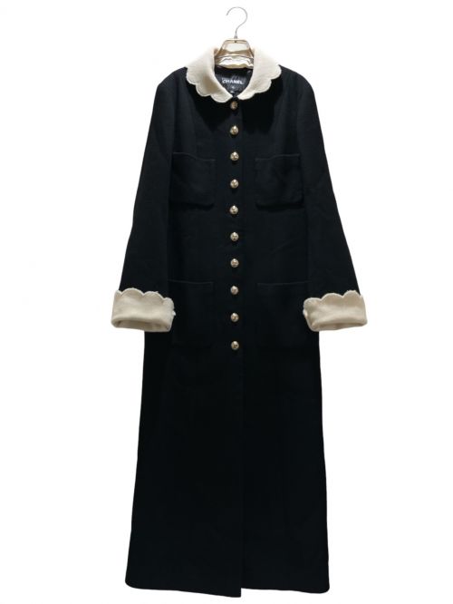 CHANEL（シャネル）CHANEL (シャネル) Coco button silk and wool coat ブラック×アイボリー サイズ:36の古着・服飾アイテム