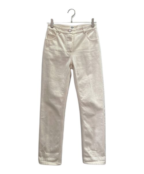 HERMES（エルメス）HERMES (エルメス) ロゴレザーパッチ セリエ ストレートデニムパンツ ホワイト サイズ:34の古着・服飾アイテム