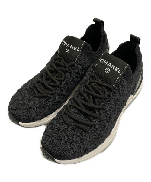 CHANEL（シャネル）CHANEL (シャネル) Knit Logo Sneakers ブラック サイズ:35の古着・服飾アイテム