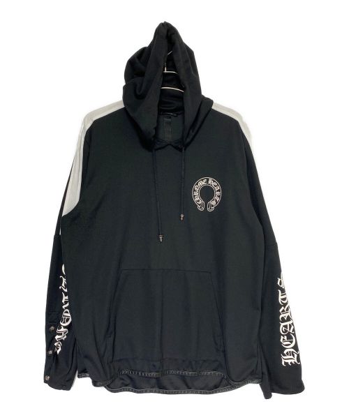 CHROME HEARTS（クロムハーツ）CHROME HEARTS (クロムハーツ) レザーパイピング袖ラインロゴパーカー ブラック サイズ:XLの古着・服飾アイテム