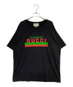 GUCCIグッチ）の古着「プリントロゴオーバーサイズTシャツ」｜ブラック