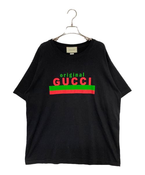 GUCCI（グッチ）GUCCI (グッチ) プリントロゴオーバーサイズTシャツ ブラック サイズ:Lの古着・服飾アイテム