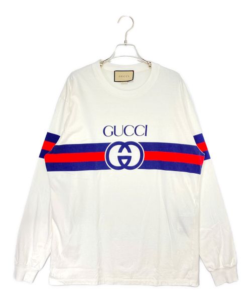 GUCCI（グッチ）GUCCI (グッチ) ロゴカットソー アイボリー×レッド×ネイビー サイズ:Mの古着・服飾アイテム