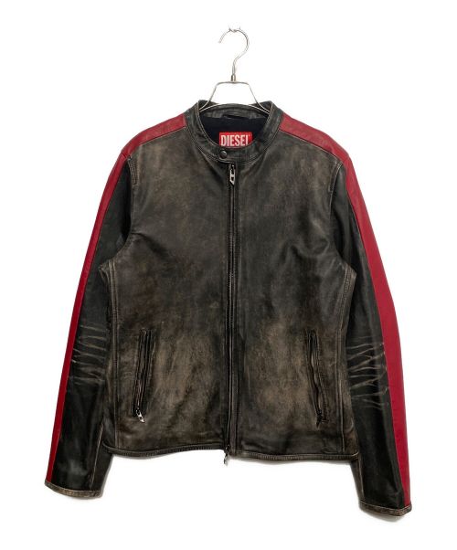 DIESEL（ディーゼル）DIESEL (ディーゼル) L-renn　ダメージレザーライダースジャケット ブラック サイズ:48の古着・服飾アイテム