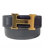 HERMESエルメス）の古着「Logo design buckle leather belt（ロゴデザインバックルレザーベルト）」｜ブラック