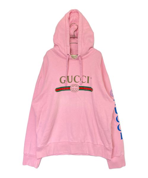 GUCCI（グッチ）GUCCI (グッチ) ドラゴン刺繍プルオーバーパーカー ピンク サイズ:XLの古着・服飾アイテム