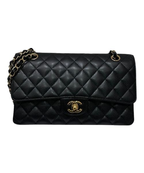 CHANEL（シャネル）CHANEL (シャネル) Wフラップチェーンショルダーバッグ ブラック×ゴールド金具 サイズ:25cmの古着・服飾アイテム